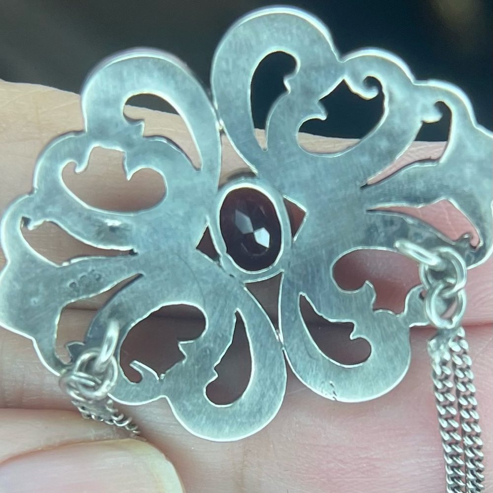 Silver 925 Floral Filigree Pendant Necklace VINTAGE - Picture 2 of 8